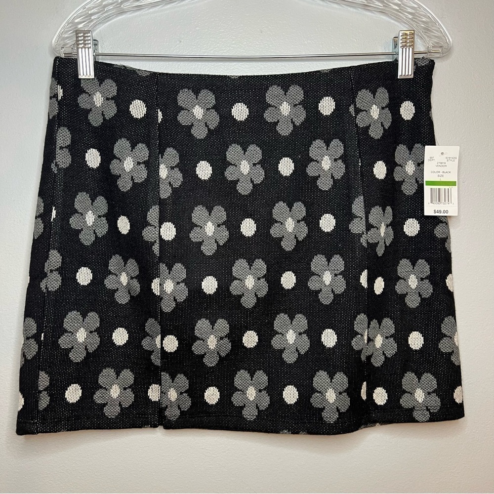 NEW Lelis Mini Skirts Knit Flower Side Zipper Black Size L Y2K 90s Fall spring